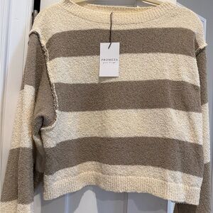 Promesa Women's Cozy Striped Sweater - Cream and Brown